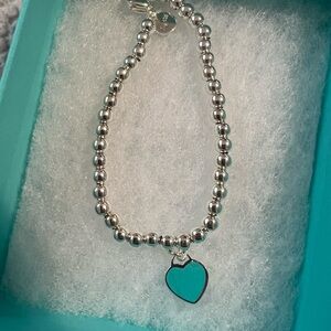 Silver Beaded Bracelet with Turquoise Heart Charm